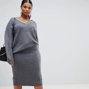 🌷HP🌷ASOS DESIGN Curve Gray Marl Knit Midi Skirt